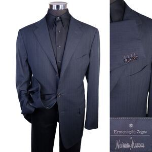 Ermenegildo Zegna 15 Milmil 15 Wool Sz 44L Sport Coat Jacket Blazer Blue Striped